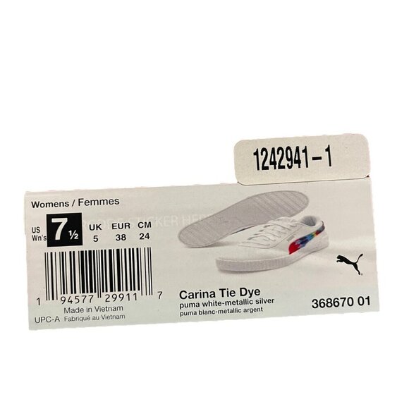 Puma Carina Tie Dye Women's Athletic Shoe White Rainbow Size 7.5 Tennis Sneakers - Picture 3 of 13